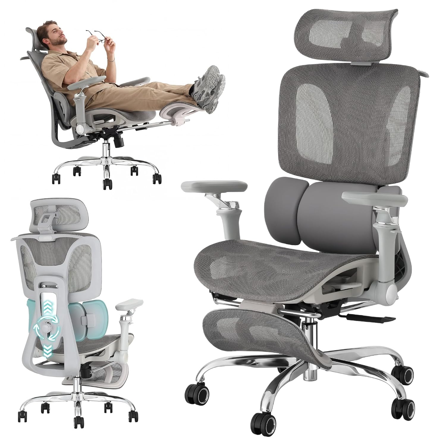 Office Furniture Zone - Ergonomic Mesh Chair 3-Zone Lumbar Adjustable